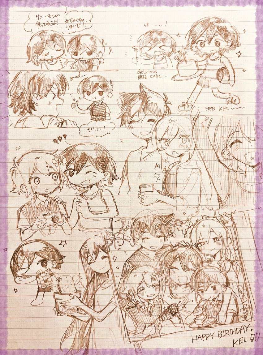 OMORI、阿比 (OMORI)、奥布里 (脑内世界) (OMORI) 2名女孩 5个男孩 :D 闭眼挤眼 >_o (表情)