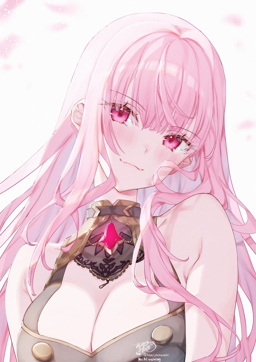 Hololive、Hololive英语、森美声 1名女孩 猫脸笑 黑色连衣裙 齐刘海 乳房