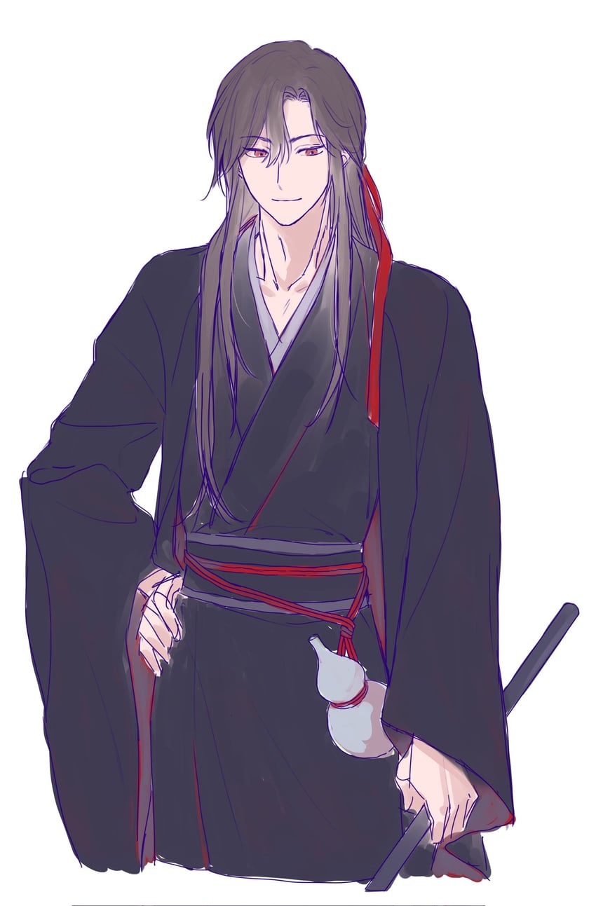 魔道祖师、魏无羡、魏无羡 (夷陵老祖) 1名男孩 黑发 黑色汉服 棕发 陈情笛