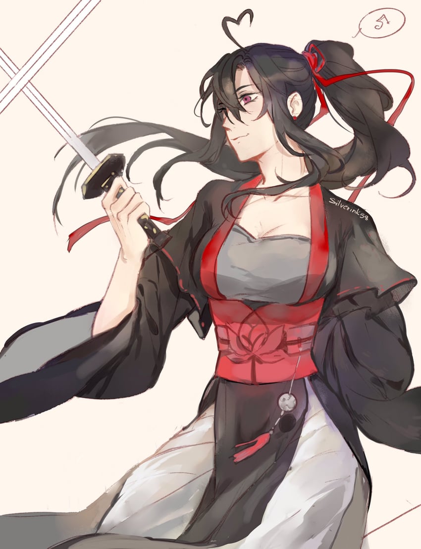 魔道祖师、魏无羡 1名女孩 改装服装 呆毛 作者名 黑色连衣裙