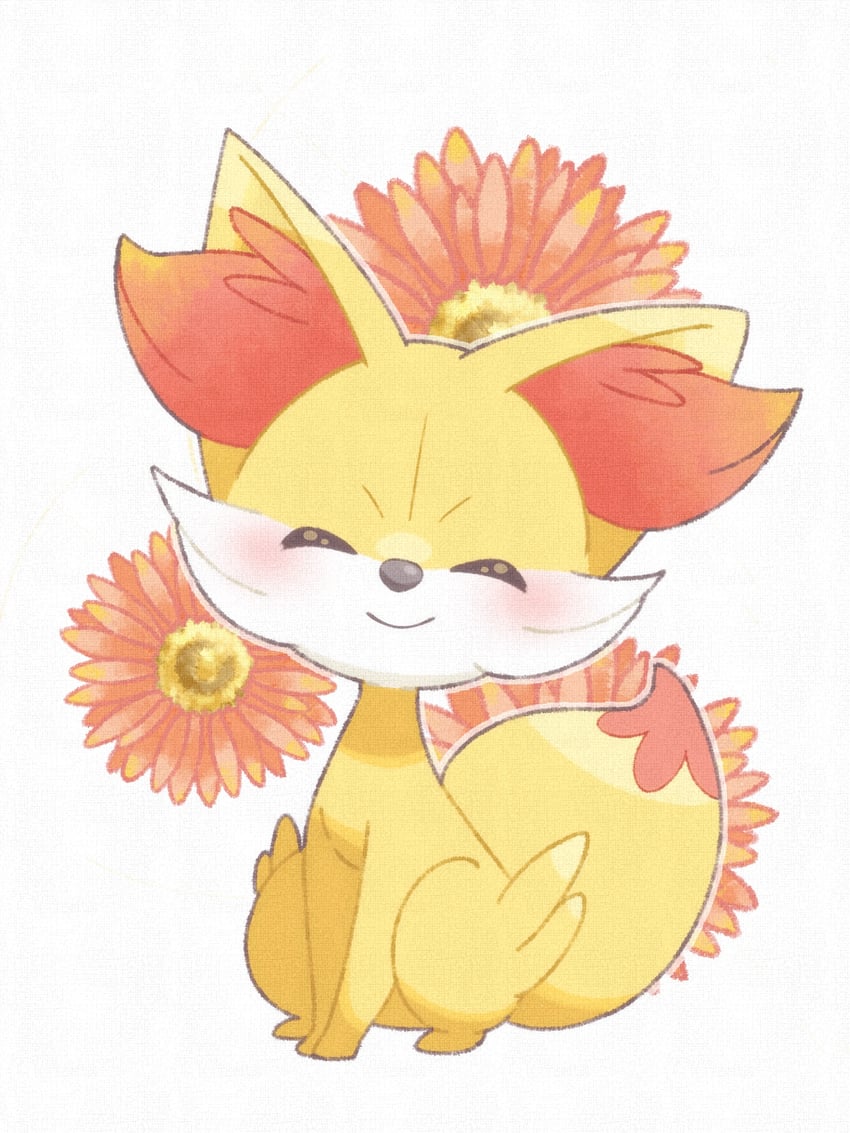 宝可梦、火狐狸 脸红 闭眼 闭嘴 花 狐狸