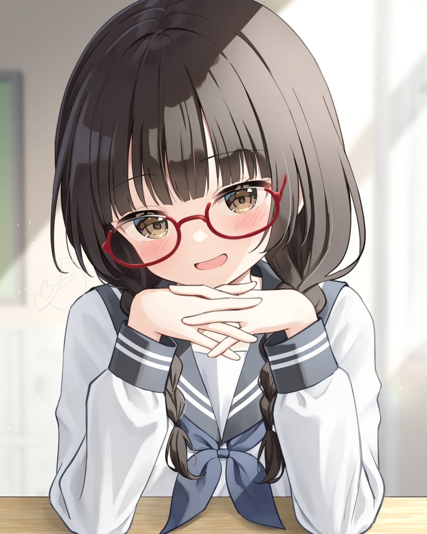 原创 1名女孩 :D 黑发 黑色领巾 模糊