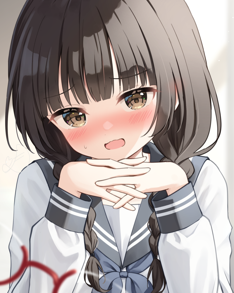 原创 1名女孩 :D 黑发 黑色领巾 模糊