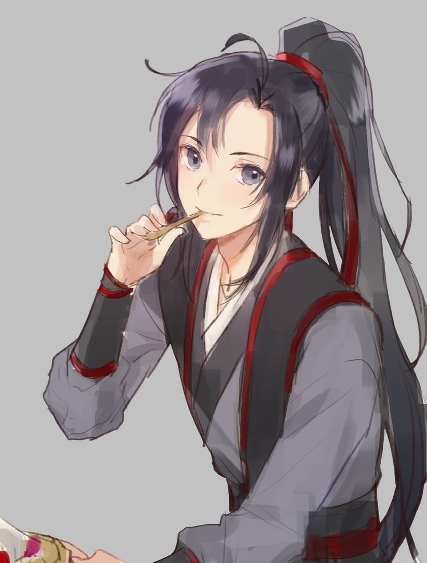 魔道祖师、魏无羡、魏无羡 (云梦江氏) 1名男孩 呆毛 黑发 黑色汉服 中国风服饰