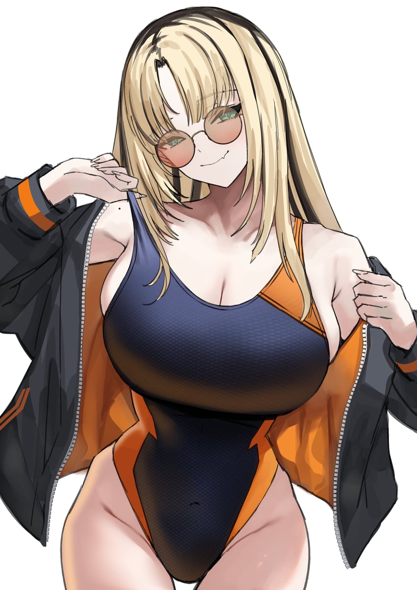 Hololive、hololive DEV_IS、小金井妮可 1名女孩 替换服装 黑色夹克 黑色连体泳衣 黑条纹/黑挑染