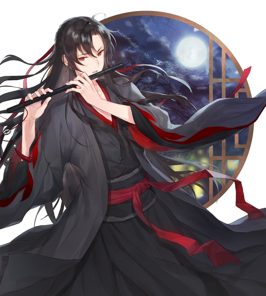 魔道祖师、魏无羡、魏无羡 (夷陵老祖) 1名男孩 呆毛 美少年 黑发 黑色汉服