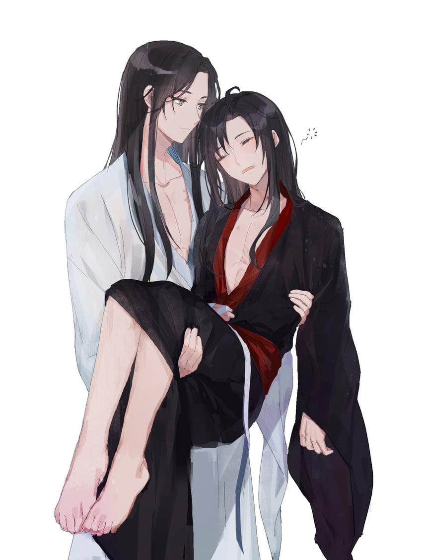 魔道祖师、蓝忘机、魏无羡 2个男孩 呆毛 不同发型 赤脚 美少年