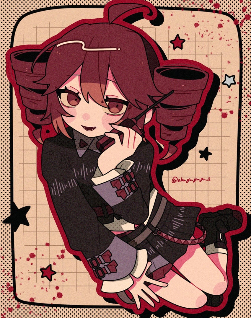 UTAU、VOICEPEAK、重音Teto 1名女孩 :D 呆毛 黑色靴子 黑衬衫