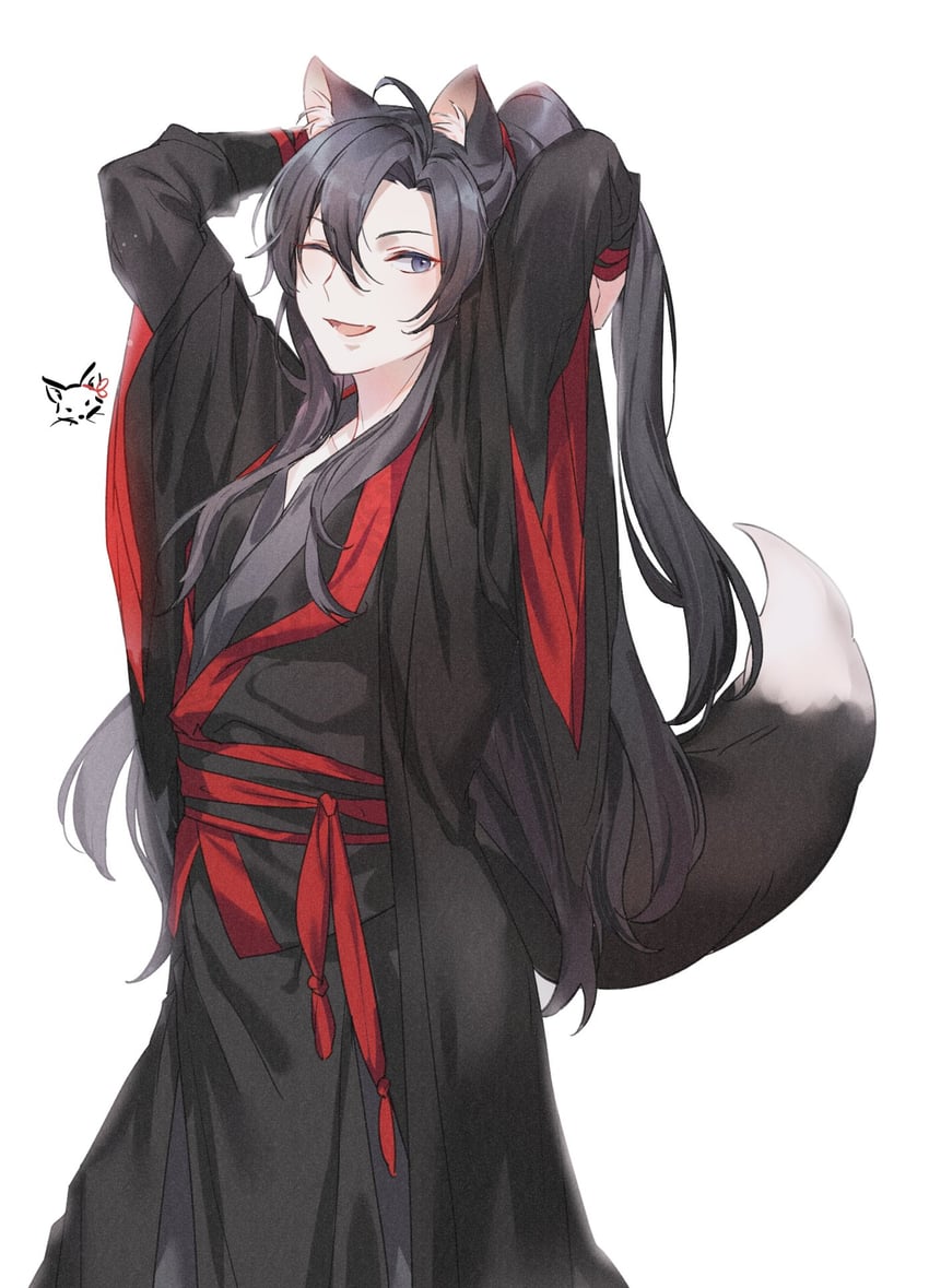 魔道祖师、魏无羡 1名男孩 呆毛 兽耳毛 兽耳 双手抱头
