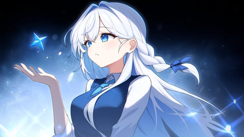 原创 1名女孩 黑色背景 蓝色背景 蓝色蝴蝶结 蓝眼