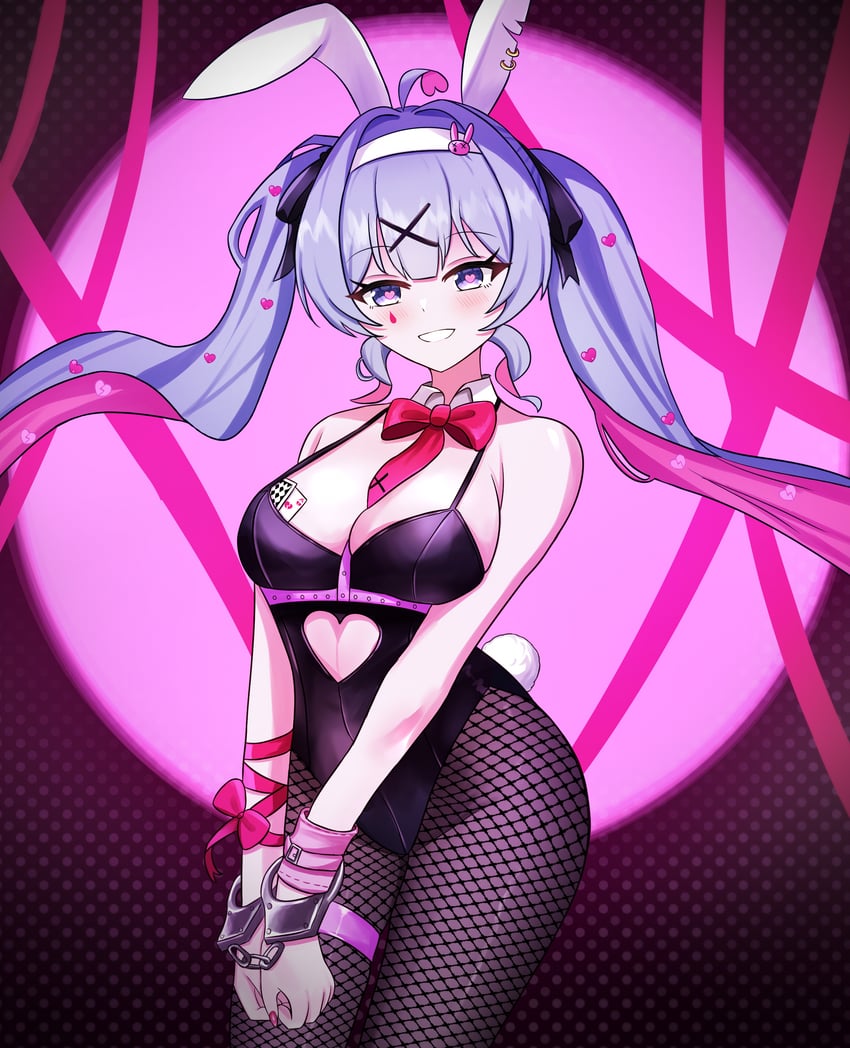 兔穴(Vocaloid)、VOCALOID、初音未来 1名女孩 异形乳量 (大) 兽耳 屁股 黑色紧身连体衣