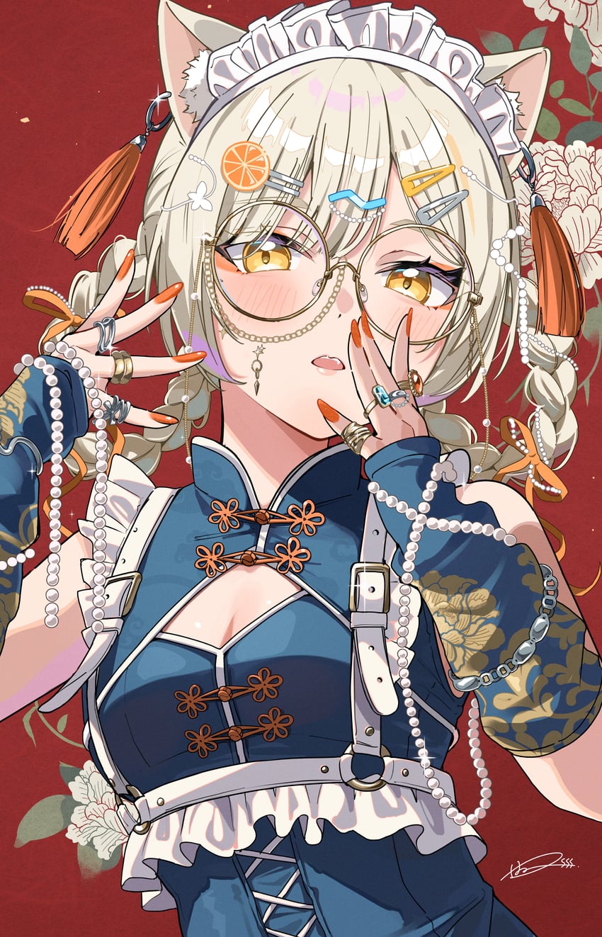 原创 1名女孩 兽耳毛 兽耳 护臂 蓝色袖套