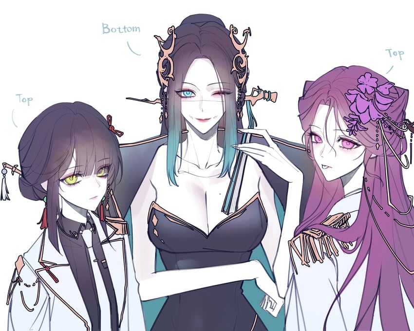 无期迷途、无名子 (无期迷途)、萤萤（无期迷途） 3人女子 蓝眼 乳房 无表情 从后方