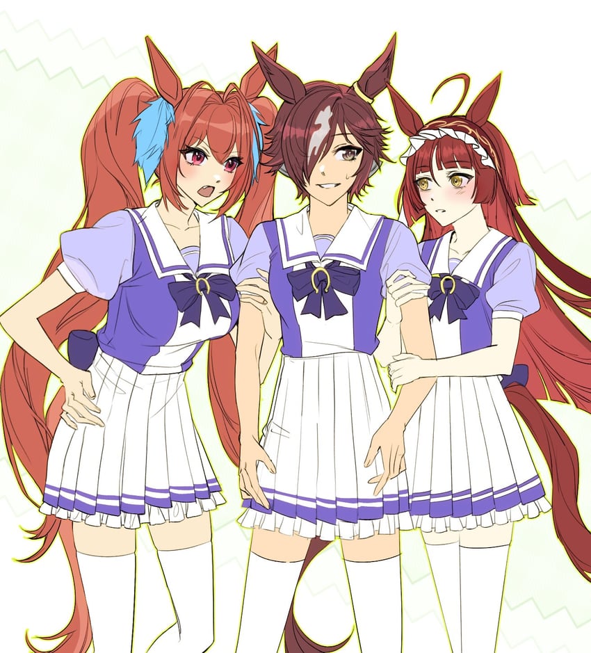 赛马娘、大和赤骥 (赛马娘)、红色欲望 (赛马娘) 3人女子 兽耳 脸红 乳房 棕发