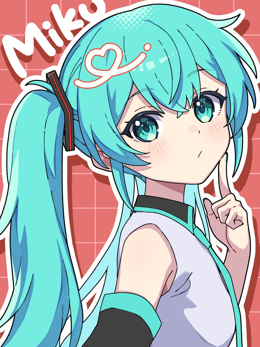 VOCALOID、初音未来 1名女孩 露肩 黑色袖子 蓝眼 蓝发