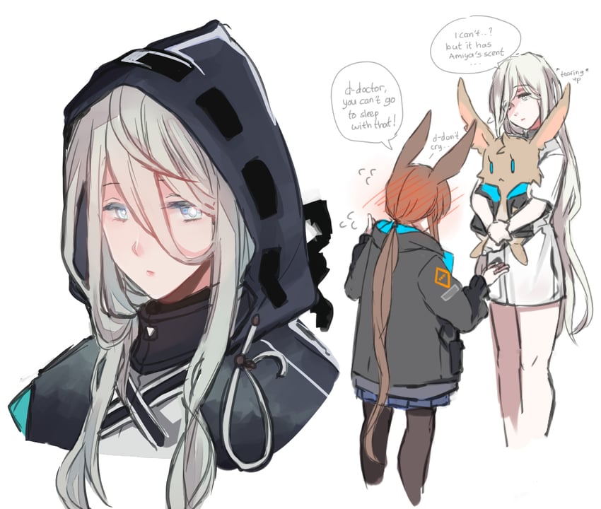明日方舟、原创、阿米娅 (明日方舟) 2名女孩 兽耳毛 兽耳 黑色大衣 黑色夹克