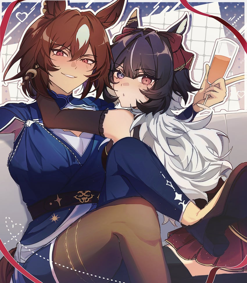 原创、赛马娘、balls (jenn) 2名女孩 兽耳 画师本人 黑发 蓝色连衣裙