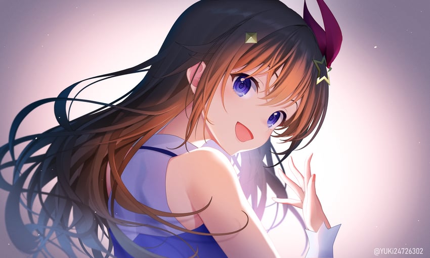 Hololive、时乃空、时乃空 (第一套服装) 1名女孩 蓝色背心 棕发 钻石发饰 发饰