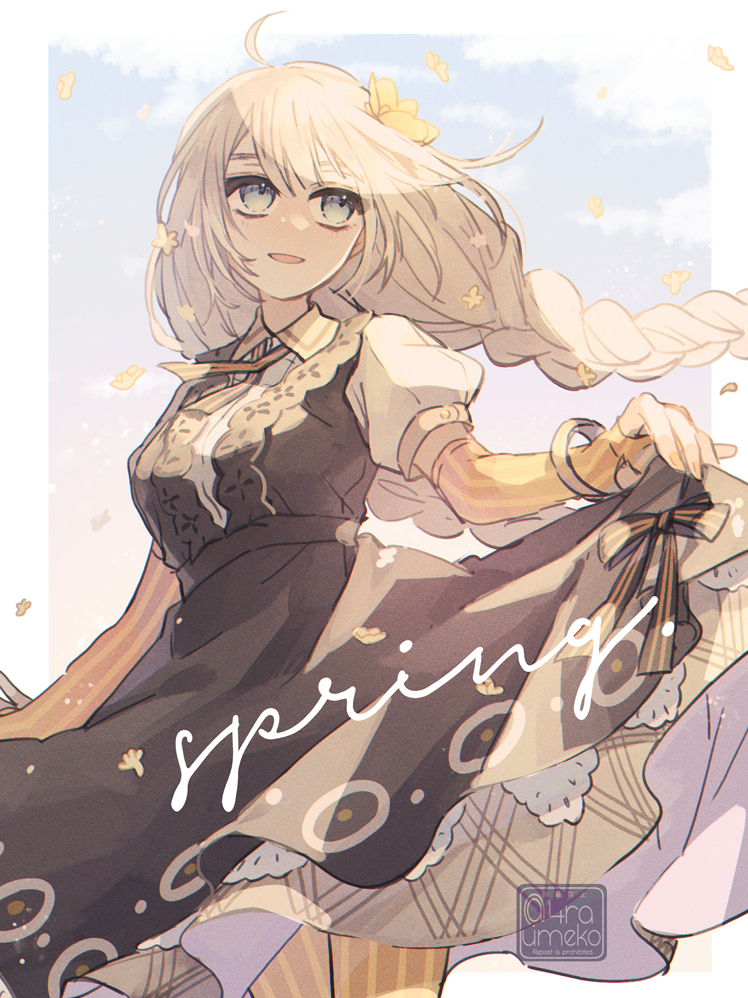 VOICEROID、紲星灯 1名女孩 呆毛 黑色连衣裙 蓝眼 辫子