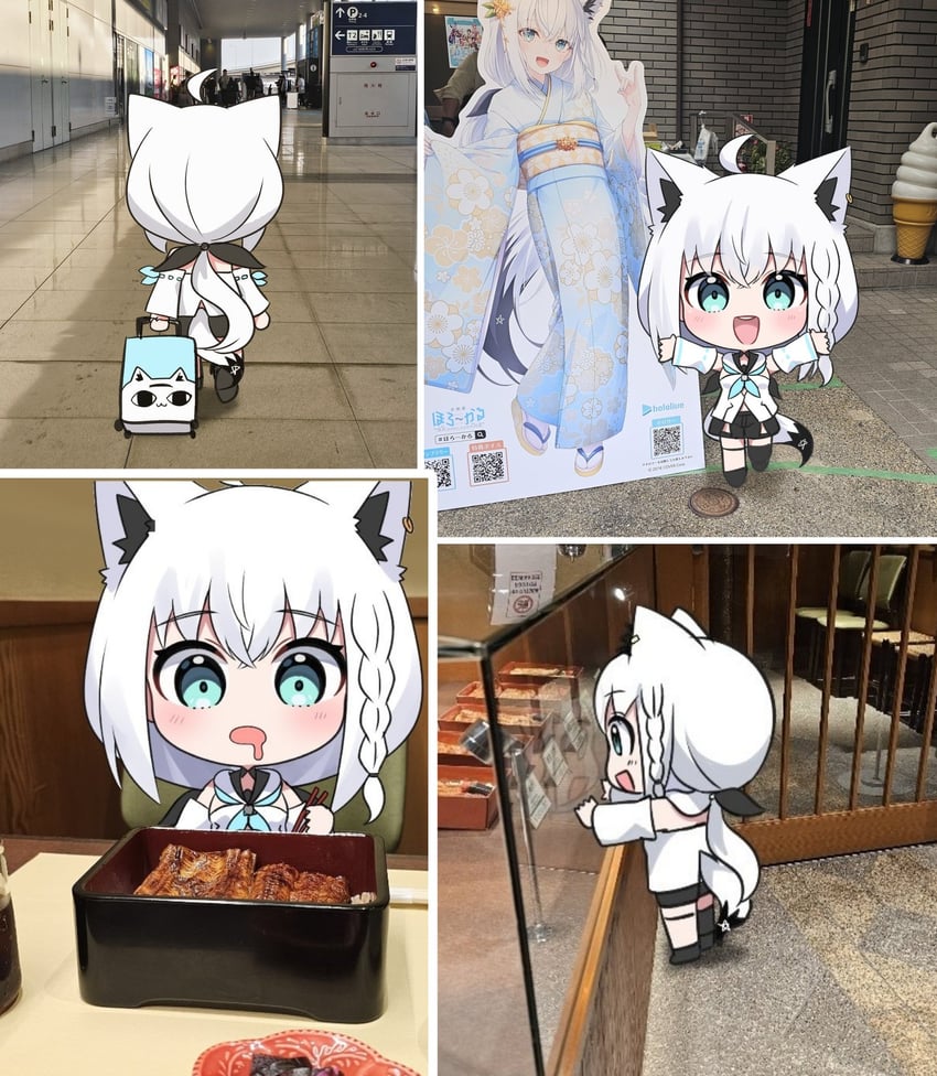 Hololive、正在看着呢 (白上吹雪)、白上吹雪 1名女孩 四格漫画 呆毛 机场 兽耳