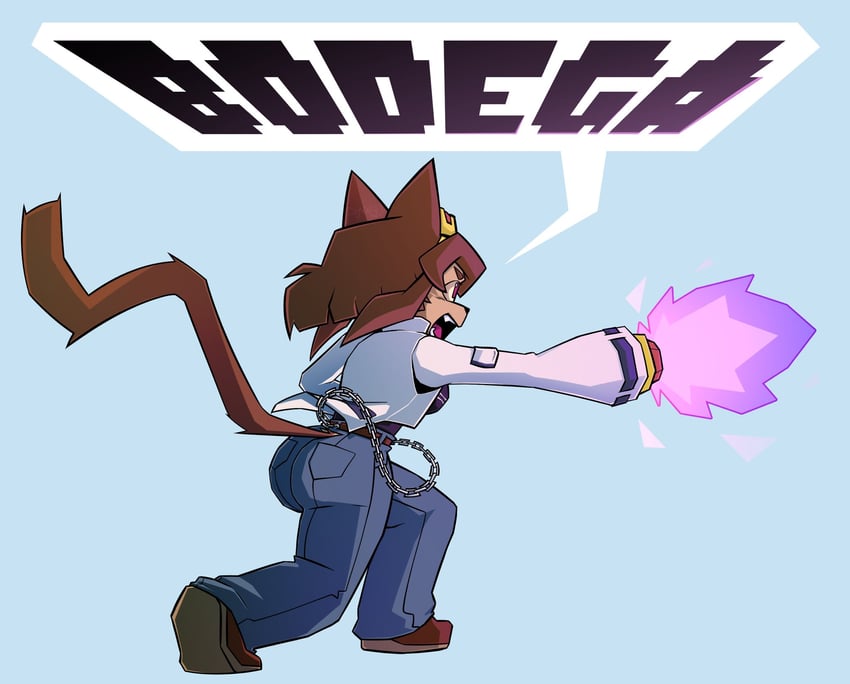 Gameoverse、拳皇、Kit Bodega 1名女孩 兽耳 蓝色背景 蓝色裤子 棕色鞋子
