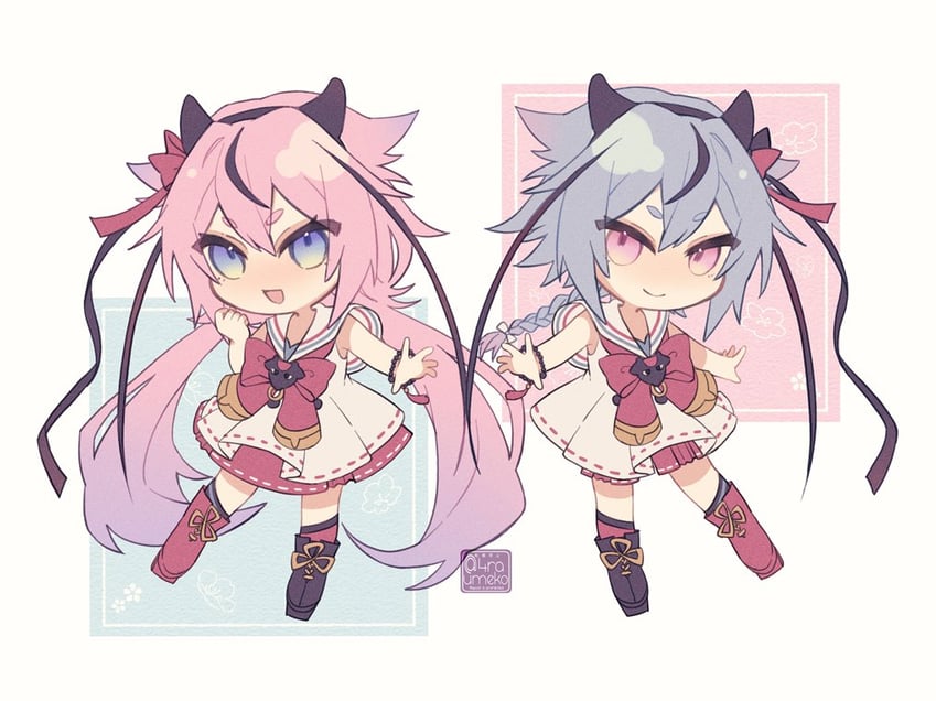 VOCALOID、鸣花姬、冥花琴 其他两人 :D 不对称鞋履 不对称腿部穿着 露肩
