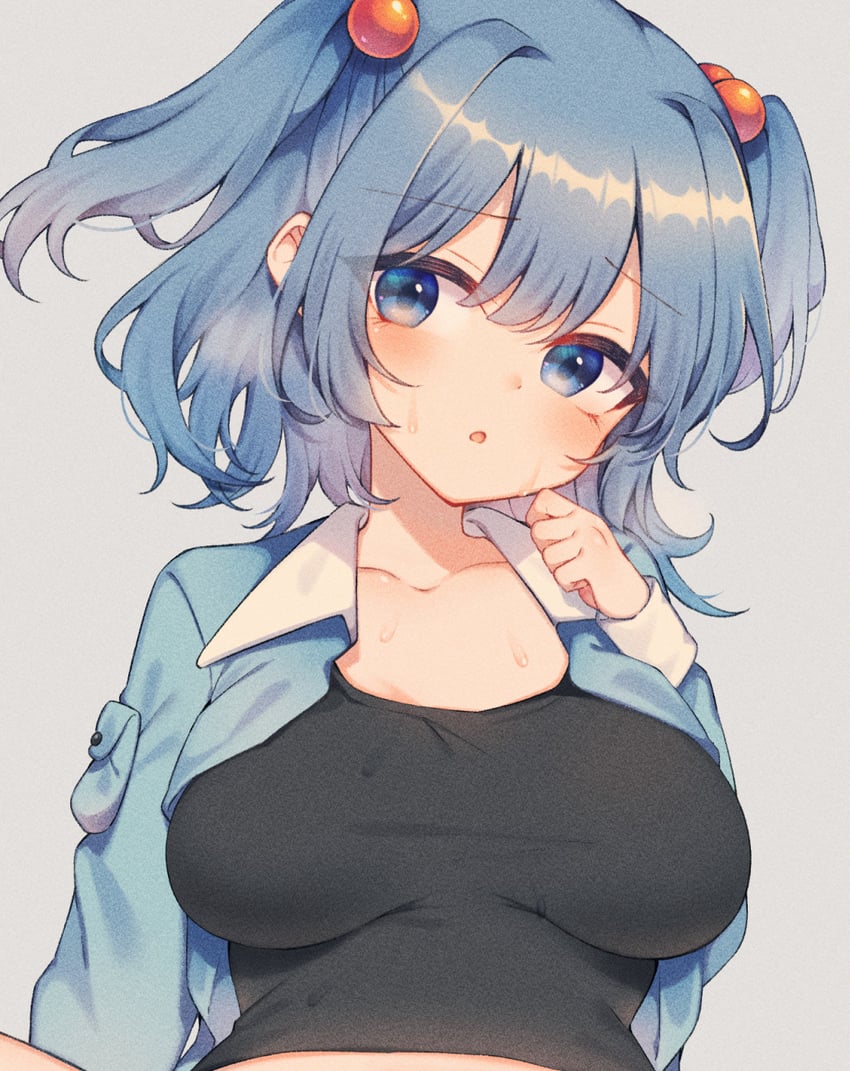 东方Project、河城荷取 1名女孩 黑色背心 蓝眼 蓝发 蓝色背心