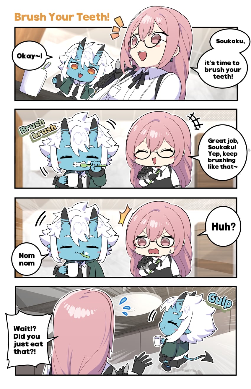 绝区零、苍角 (绝区零)、月城柳 (绝区零) +++ 2名女孩 四格漫画 :D :t