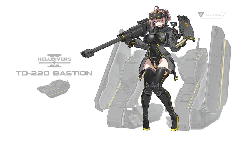 地狱潜者 (系列)、原创 1名女孩 反坦克炮 armor skirt 作者名 黑色连体衣