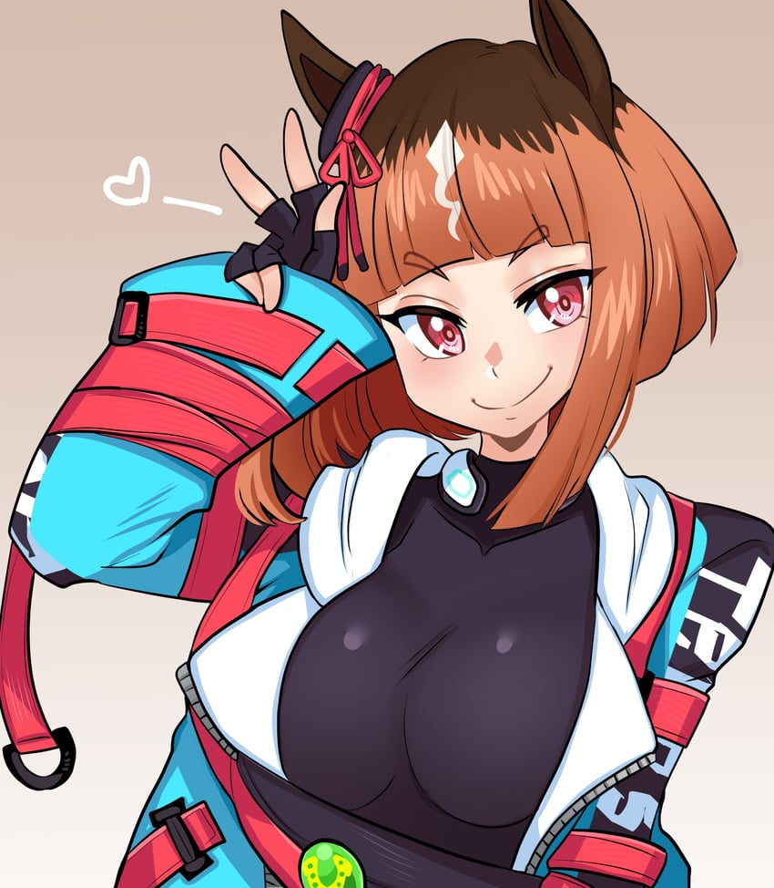 赛马娘、真弓快车 (赛马娘)、真机伶 (赛马娘) 1名女孩 兽耳 水蓝色外套 徽章 黑色手套