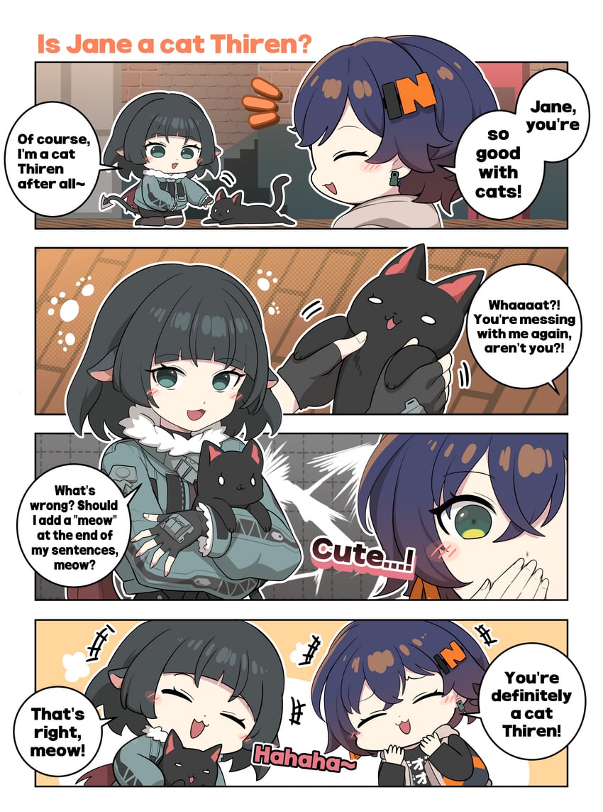 绝区零、铃 (绝区零)、简·杜 (绝区零) +++ 2名女孩 四格漫画 猫脸笑 :D