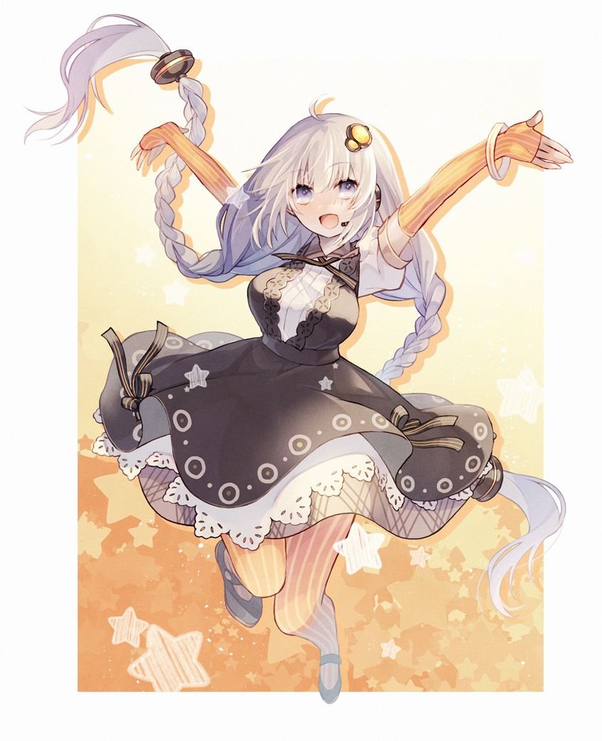 VOCALOID、VOICEROID、紲星灯 1名女孩 :D 呆毛 举起双手 黑色连衣裙