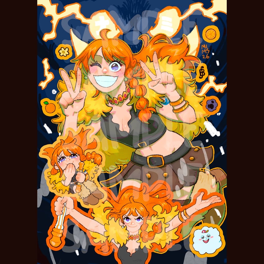 海贼王、娜美 (海贼王)、宙斯 (海贼王) 1名女孩 举起双手 手镯 脸红 手链