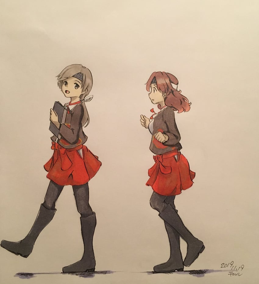 舰队Collection、千岁 (舰队Collection)、千代田 (舰队收藏) 2名女孩 替换鞋类 西装外套 书 靴子