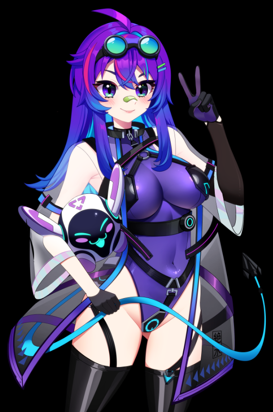 个人势虚拟主播、Projekt Melody、melody (projektmelody) (cyber scientist) 1名女孩 创可贴 脸上的创可贴 鼻梁创可贴 黑色过膝袜