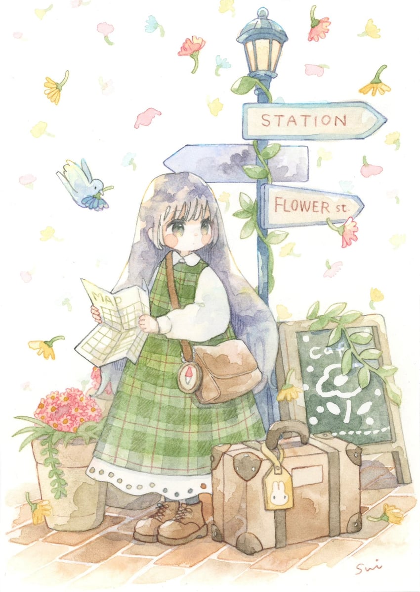 原创 1名女孩 包 叼着 鸟 黑发