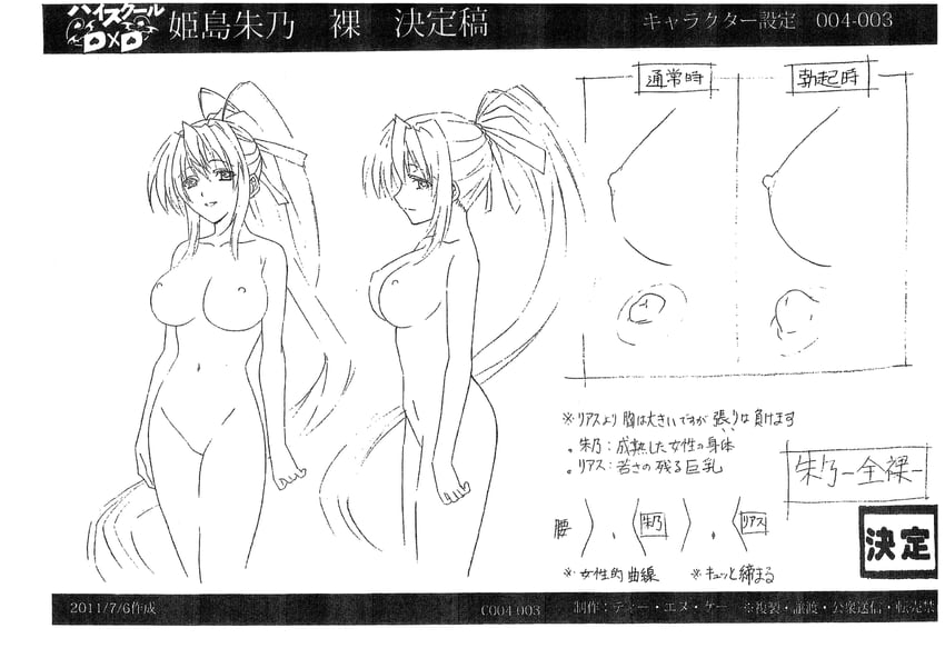 High School DxD、姬岛朱乃 1名女孩 乳房 角色简介 灰度 单色
