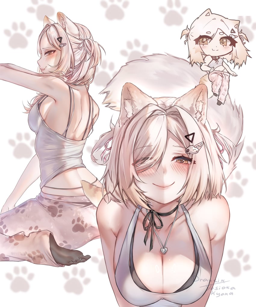 个人势虚拟主播、Cweamcat 1名女孩 兽耳毛 兽耳 黑色文胸 金发