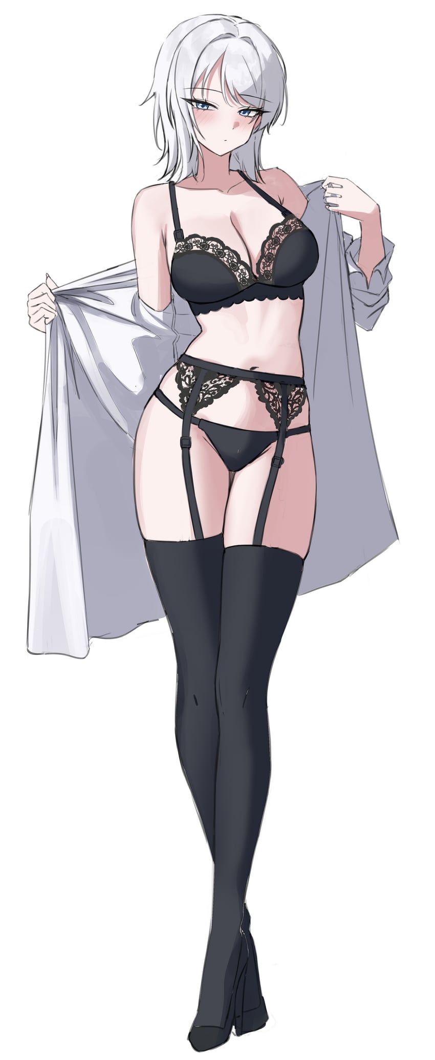 边狱公司、Project Moon、浮士德 (Project Moon) 1名女孩 黑色文胸 黑色内裤 黑色过膝袜 蓝眼