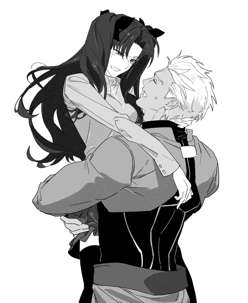 Fate/stay night、Fate系列、Archer (Fate) 1名男孩 1名女孩 黑发 黑色裙子 黑色过膝袜