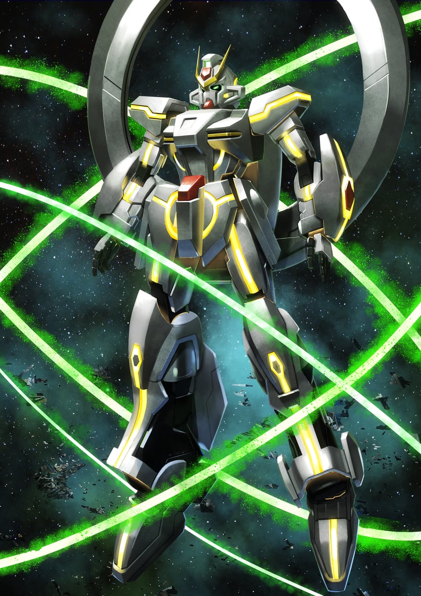 高达、机动战士高达 SEED C.E.73 观星者、观星者高达 碎片 全身 发光线条 绿眼 机甲