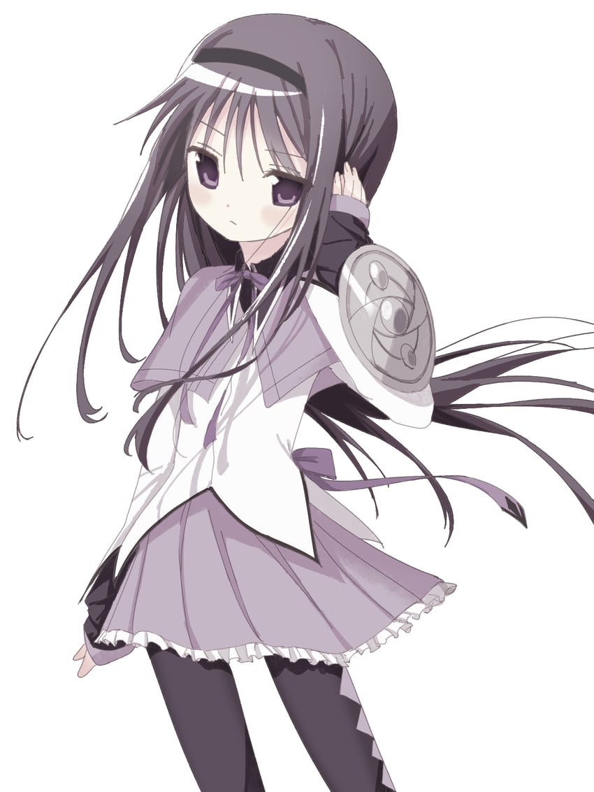 魔法少女小圆、晓美焰、晓美焰 (魔法少女) 1名女孩 菱格纹衣服 菱形格纹裤袜 臂盾 后背蝴蝶结