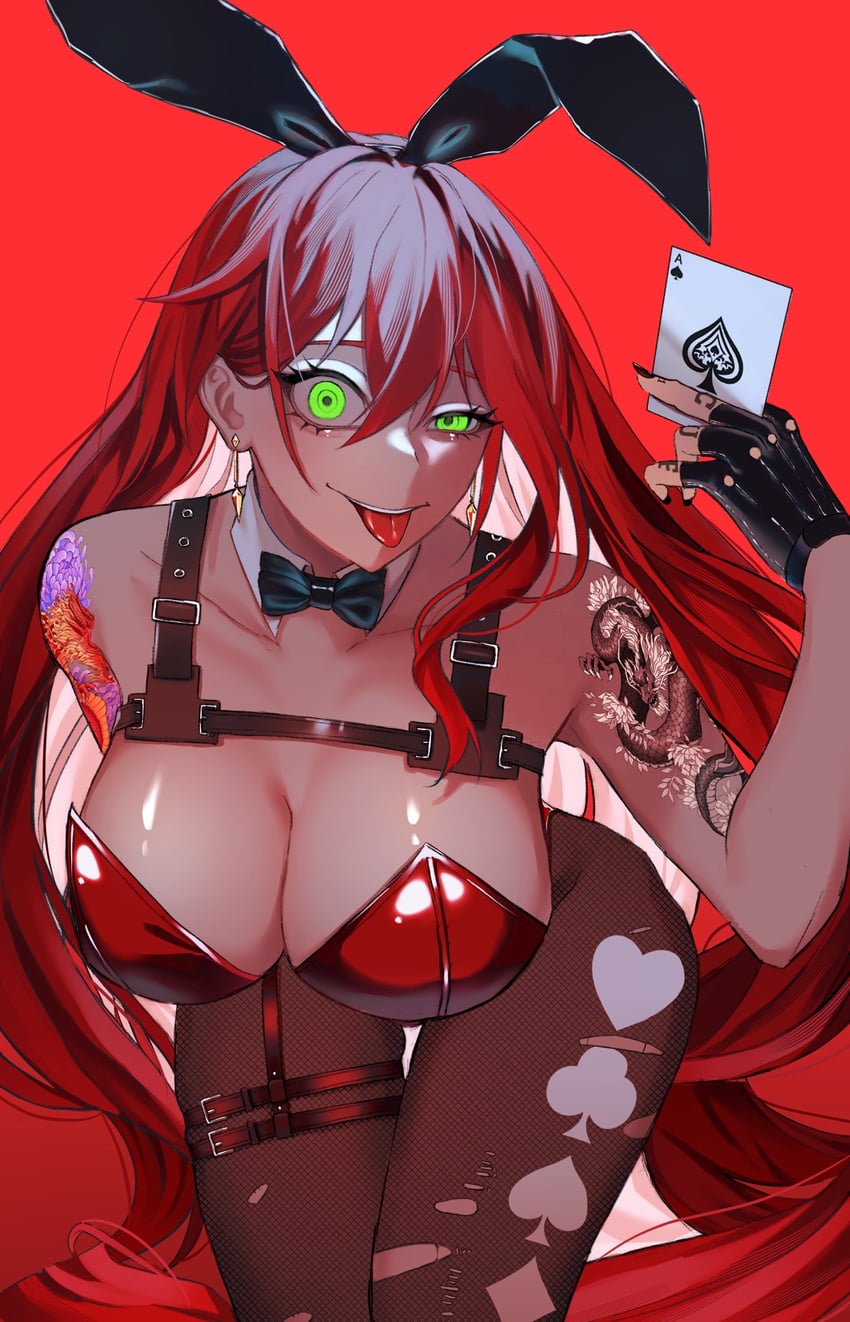 个人势虚拟主播、Elly (兔女郎) (Vtuber)、Elly (VTuber) 1名女孩 扑克牌A 黑桃A 兽耳 手臂纹身