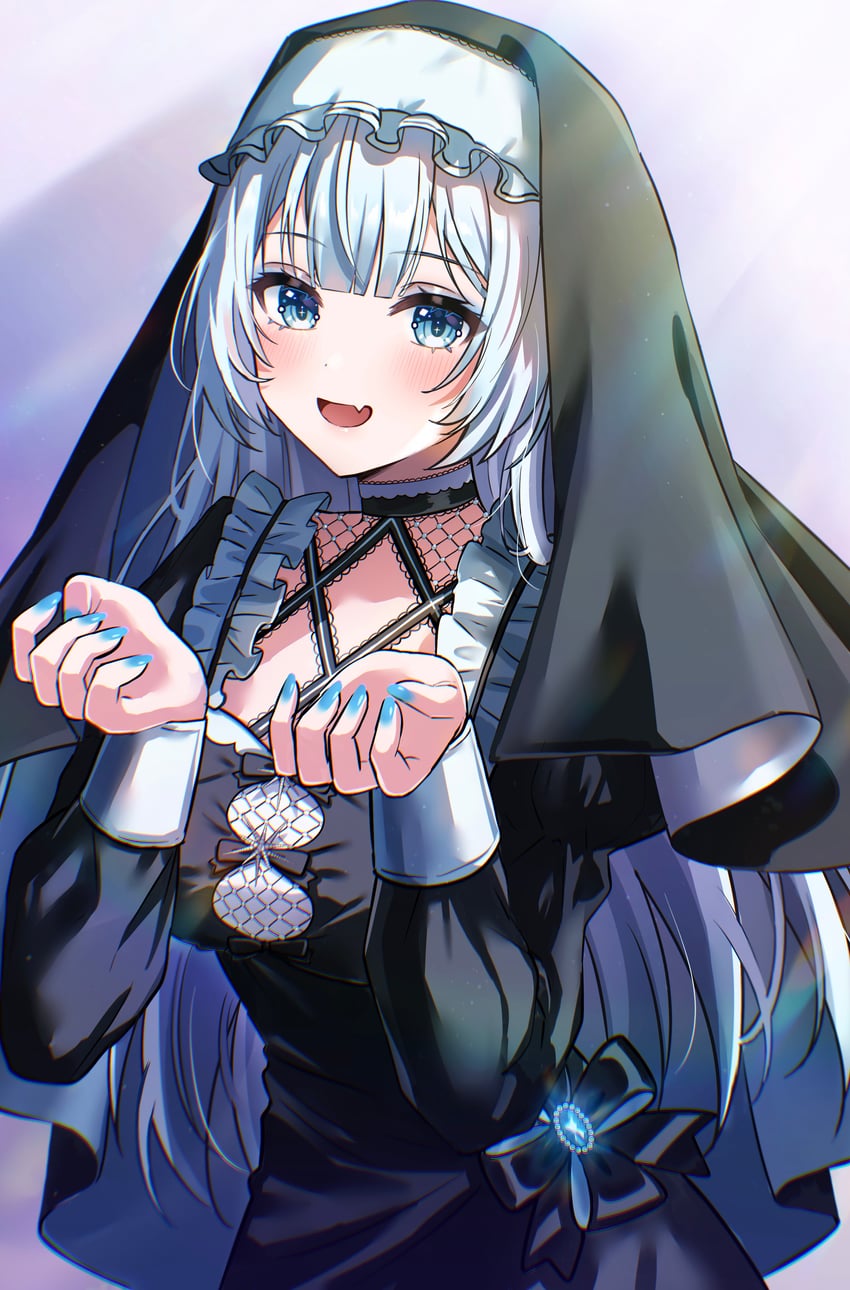 原创 1名女孩 黑色蝴蝶结 黑色连衣裙 蓝眼 蓝色指甲