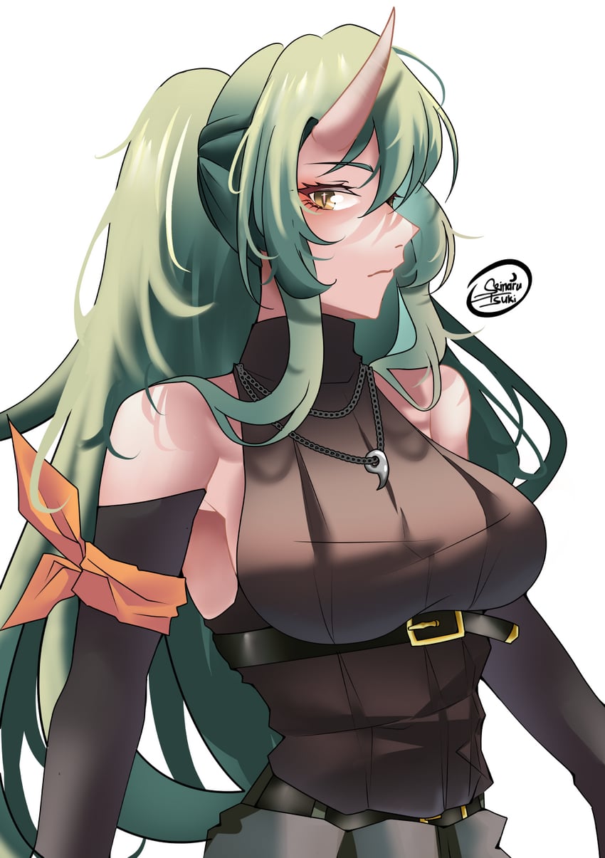 明日方舟、星熊 (明日方舟)、星熊 (浪客) (明日方舟) 1名女孩 臂部丝带 作者名 露肩 黑色手套