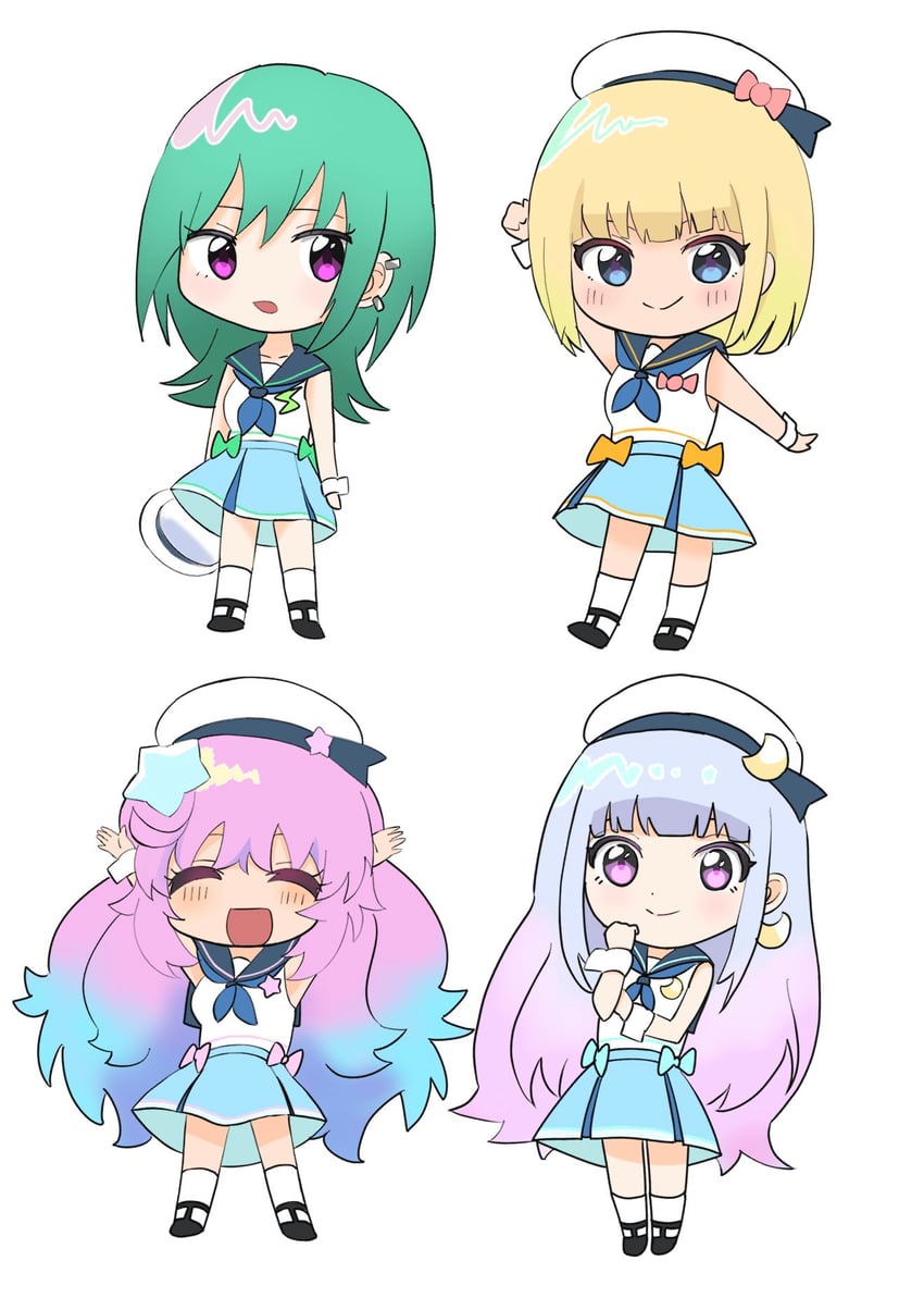 魔法姐妹露露特与莉莉、aozono sena、compato lilly 4个女孩 贝雷帽 金发 蓝色蝴蝶结 蓝眼