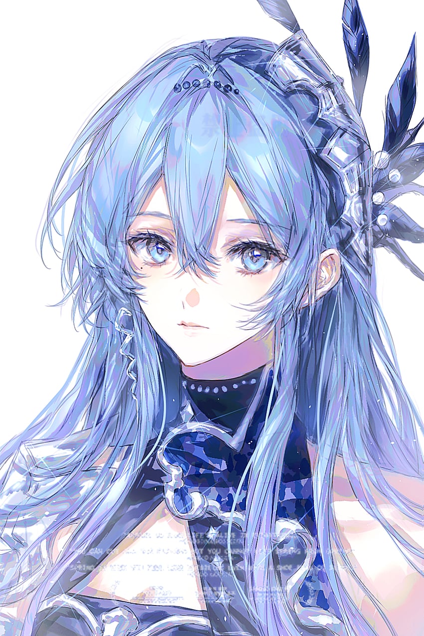 二次元插画 1名女孩 蓝眼 蓝发 闭嘴 双分刘海