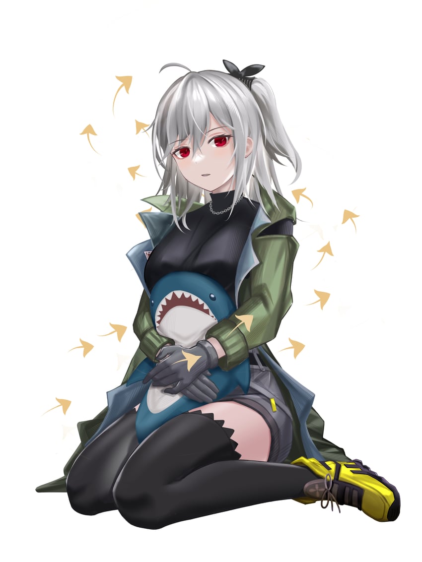 明日方舟、斯卡蒂 (明日方舟)、斯卡蒂(下午茶时间)(明日方舟) 1名女孩 呆毛 黑色蝴蝶结 黑色手套 黑衬衫