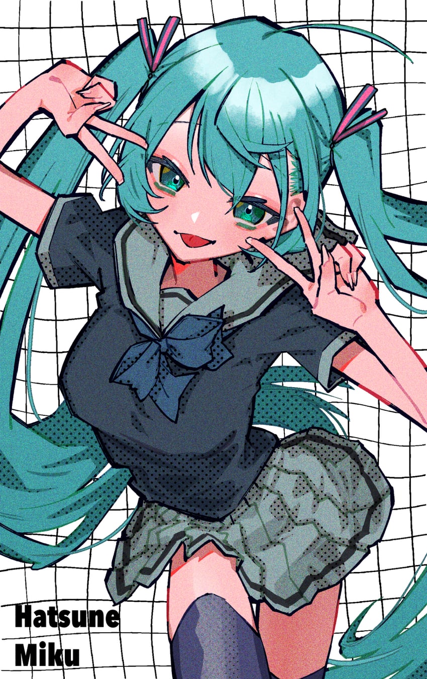 VOCALOID、初音未来 1名女孩 呆毛 水色瞳 水色发 黑衬衫