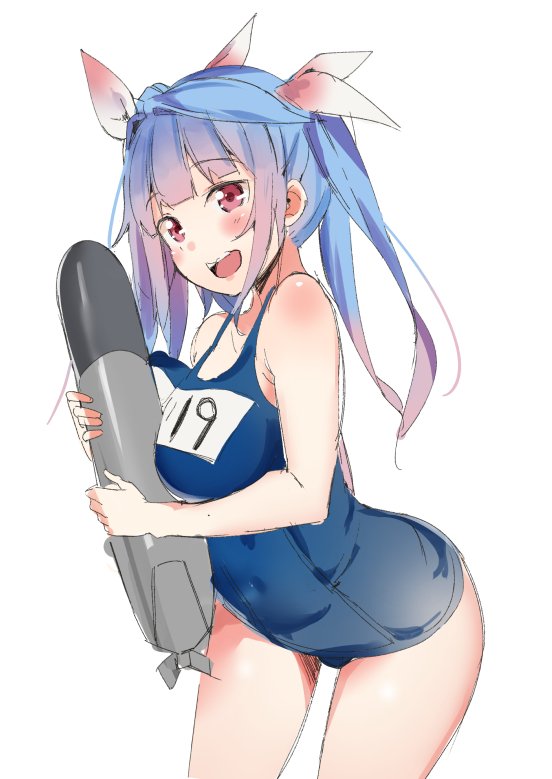 舰队Collection、伊19 (舰队收藏) 1名女孩 蓝发 乳房压迫 乳房 渐变发